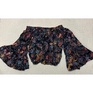 Free People Free Spirit Floral Off-The-Shoulder Bell Sleeve Cropped Top Size XS